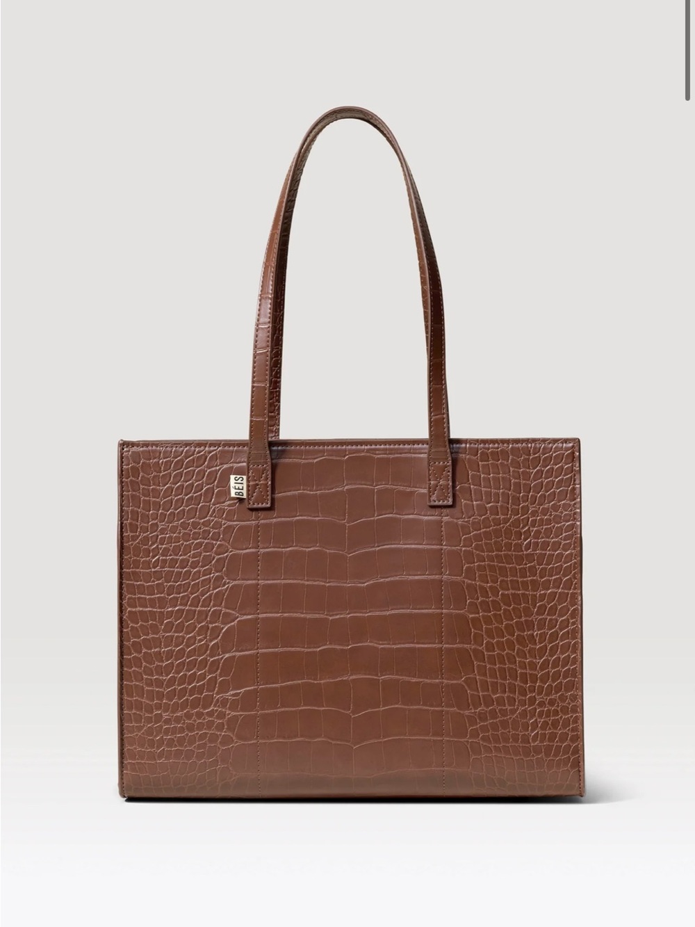 BÉIS Work Tote Maple Croc Embossed Laptop Bag Brown